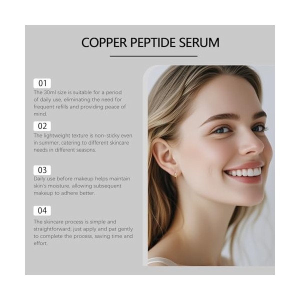 Sérum aux peptides de cuivre pour le visage, anti-âge et augmentation de lélasticité, hydratant pour tous les types de peau ...