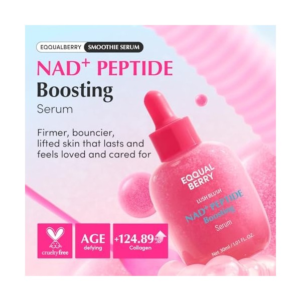 EQQUALBERRY NAD+ Peptide Boosting Serum 30ml – Sérum Visage Éclat et Fermeté avec Peptides, Hydratation Intense et Texture Li