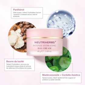 Neutriherbs Crème de Jour Hydratante Intensive - 48 g, Apaise et Atténue les Rougeurs Crème, Crème Visage pour Hommes et Femm