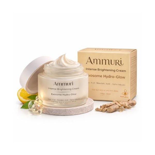 AMMURI Crème éclaircissante intense avec technologie brevetée exosome, acide kojique, alpha arbutine, glutathion, correcteur