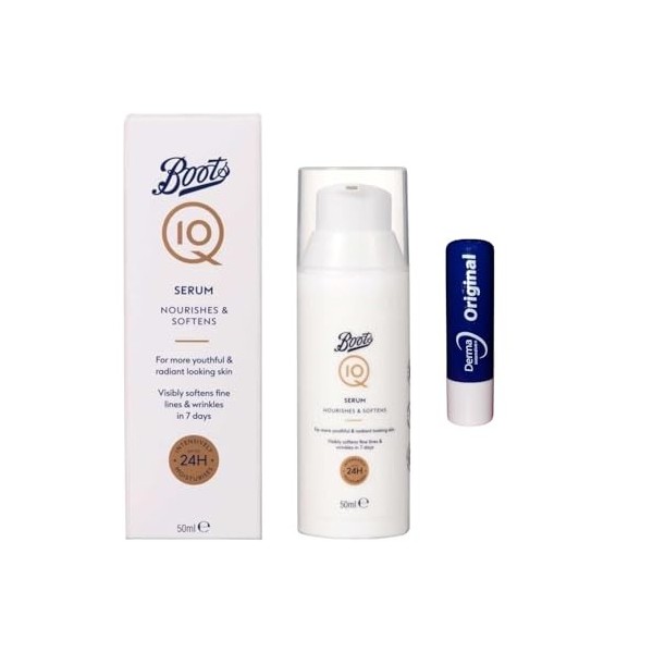 Boots Q10 Sérum nourrit et adoucit pour une peau éclatante 50 ml format voyage avec baume à lèvres original gratuit