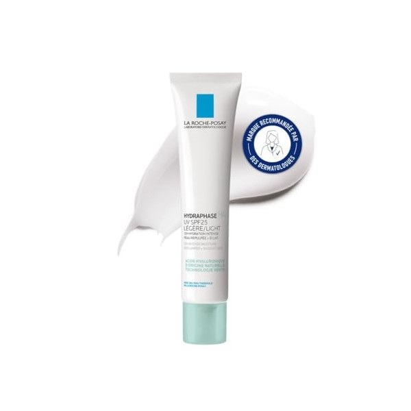 La Roche-Posay, Hydraphase, Crème Hydratante Légère UV SPF25 Légère, Hydrate & Protège, Enrichie en Acide Hyaluronique, Pour ...