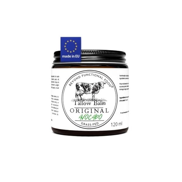 Beyond Functional Food ORIGINAL Beef Tallow Baume - Baume Naturel au Suif de Boeuf avec Huile d’Avocat - Whipped Tallow Cream...