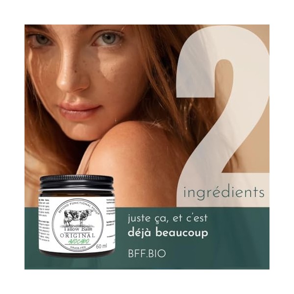 Beyond Functional Food ORIGINAL Beef Tallow Baume - Baume Naturel au Suif de Boeuf avec Huile d’Avocat - Whipped Tallow Cream...