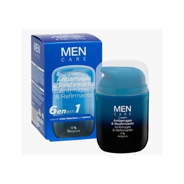 Crème visage anti-rides et raffermissante Men Care Deliplus acide hyaluronique et matrixyl 6 en 1 [Flacon 50 ml]