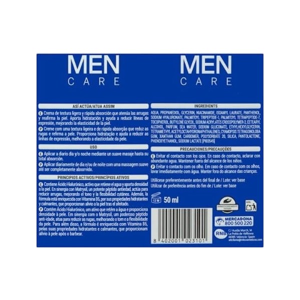 Crème visage anti-rides et raffermissante Men Care Deliplus acide hyaluronique et matrixyl 6 en 1 [Flacon 50 ml]