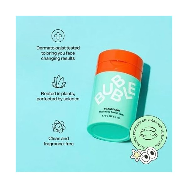 Bubble Skincare Slam Dunk Hydrating Face Moisturizer, for Normal to Dry Skin, 1.0fl oz / 30ml