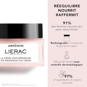 Lierac - Arkéskin- La Crème Jour Ménopause 50ml - Soin Visage Ménopause - Réequilibre - Nourrit - Raffermit - 97% d’ingrédien