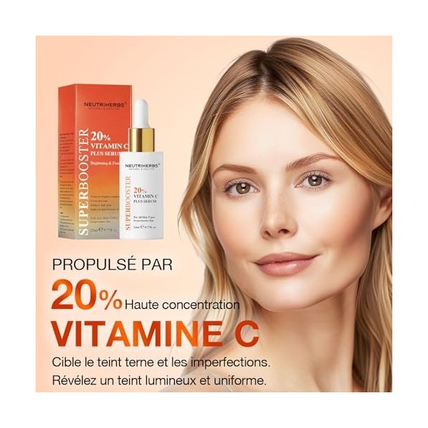 Neutriherbs Advanced 20% de Vitamine C Sérum pour le Visage 23 ml Renouvellement & Éclat – Éclaircissant et Anti-âge, Antioxy