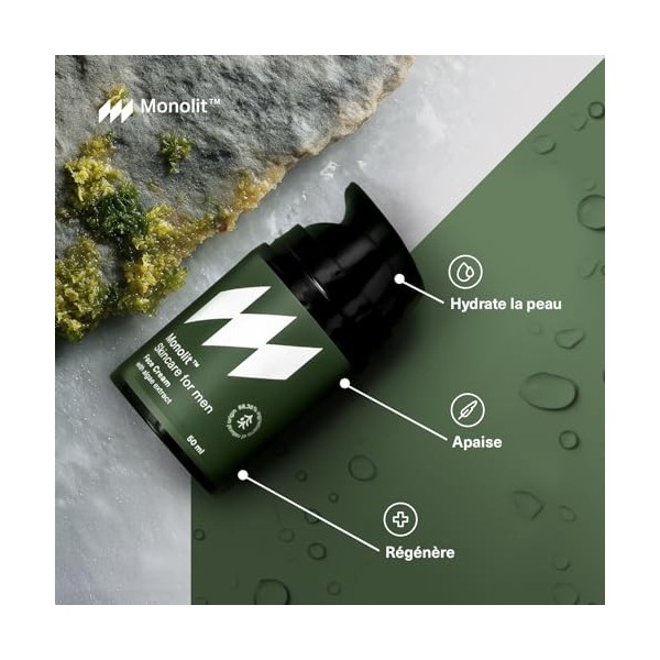 Monolit Crème pour le visage à lextrait dalgues, pour homme, huile davocat nourrissante, spiruline anti-âge, Creme hydrata