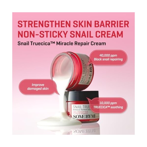 SOME BY MI Crème réparatrice miracle Truecica descargot - 2,02 oz, 60 ml - Fabriquée à partir de mucine descargot pour les