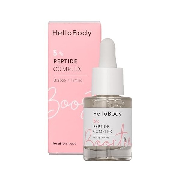 HelloBody Booster 5% Complexe Peptidique 15 ml – Serum visage pour une peau lisse et raffermie – Serum anti tache visage– R
