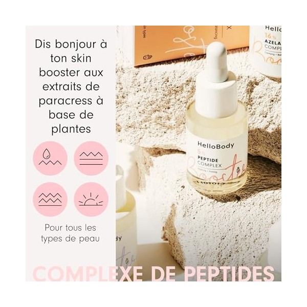 HelloBody Booster 5% Complexe Peptidique 15 ml – Serum visage pour une peau lisse et raffermie – Serum anti tache visage– R