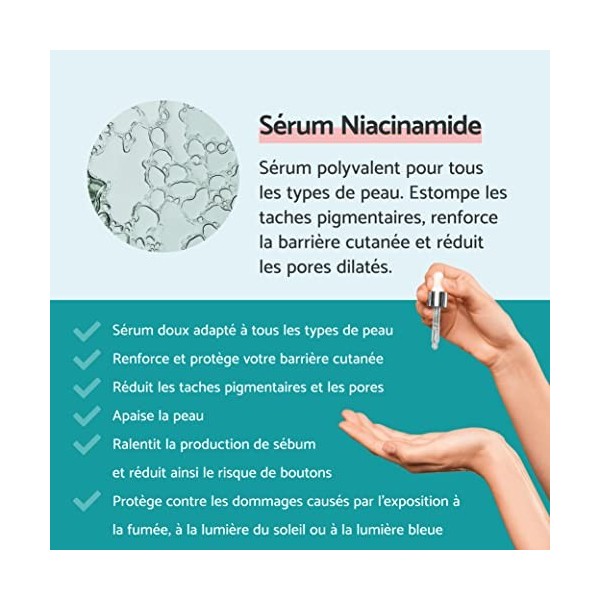 Remescar Sérum Niacinamide 30ml – Sérum Visage 10% Niacinamide – Réduit Taches Pigmentaires et Resserre les Pores – Renforce