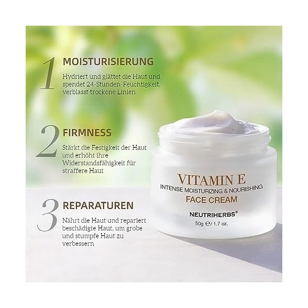 Neutriherbs Crème pour le visage à la vitamine E, crème hydratante pour le visage et le jour, crème hydratante et nourrissant