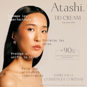 Atashi DD Crème Stay Matte | Crème Hydratante Matifiante Avec Teinte | Couverture Uniforme | Minimise Pores e Imperfections |