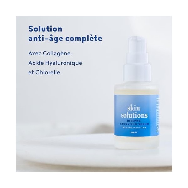 Collagene et Acide Hyaluronique Serum Visage 30ml, Serum Acide Hyaluronique Visage + Chlorella + Collagène Hydrolysé - Anti-r