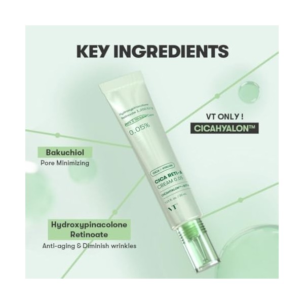 VT Cica Reti-A Crème 0.05%, 30ml, avec Cicahyalon et Bakuchiol, Anti-âge et Réduction des Pores