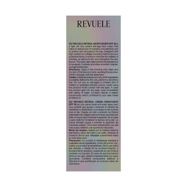 REVUELE Retinol Moisturizer SPF 30 Crème hydratante anti-âge avec rétinol et vitamine C contre les rides, la peau terne et le