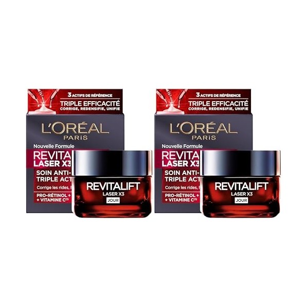 LOréal Paris - Soin Profond Visage Anti-Âge - Crème de Jour Triple Action - À lAcide Hyaluronique, Pro-Rétinol et Vitamine 