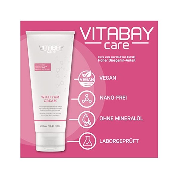 Vitabay Wild Yam Cream 250 ml - Extrait dIgname Sauvage Discorea Villosa 80% et Diosgénine 64% - Soin Naturel Quotidien po