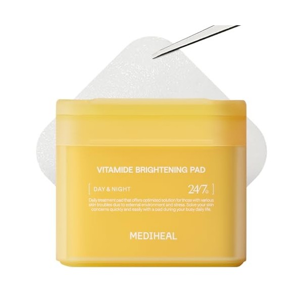 MEDIHEAL Vitamide Lot de 100 tampons éclaircissants hypoallergéniques avec niacinamide argousier stimulant léclat pour une p