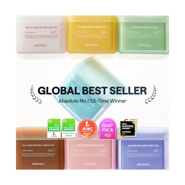 MEDIHEAL Vitamide Lot de 100 tampons éclaircissants hypoallergéniques avec niacinamide argousier stimulant léclat pour une p