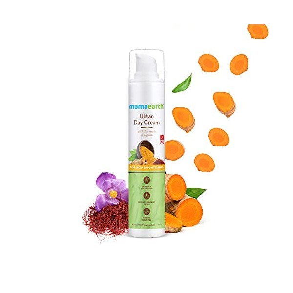 Mamaearth Ubtan Crème de jour SPF 30 au curcuma et au safran pour éclaircir la peau 50 g