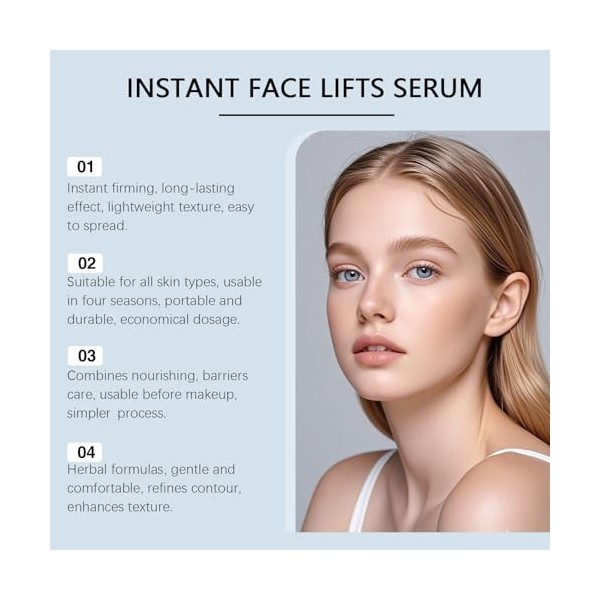 Sérum liftant instantané pour le visage, sérum raffermissant pour le visage, sérums hydratants à lacide hyaluronique, soin a ...