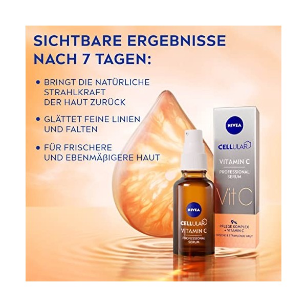 NIVEA Cellular Professional Sérum Vitamine C 30 ml , sérum hydratant à la vitamine C, sérum anti-rides pour un teint plus un