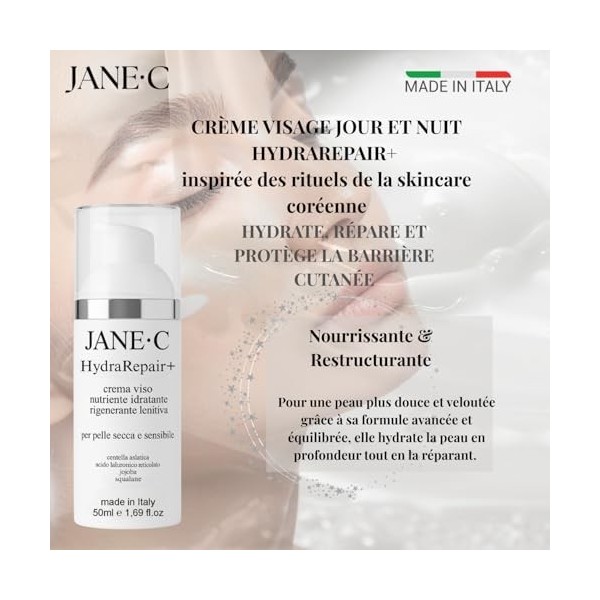 Crème Visage Jour & Nuit HydraRepair+| Inspirée de la Skincare Coréenne| Avec Centella Asiatica & Peptides| Hydratante, Répar...