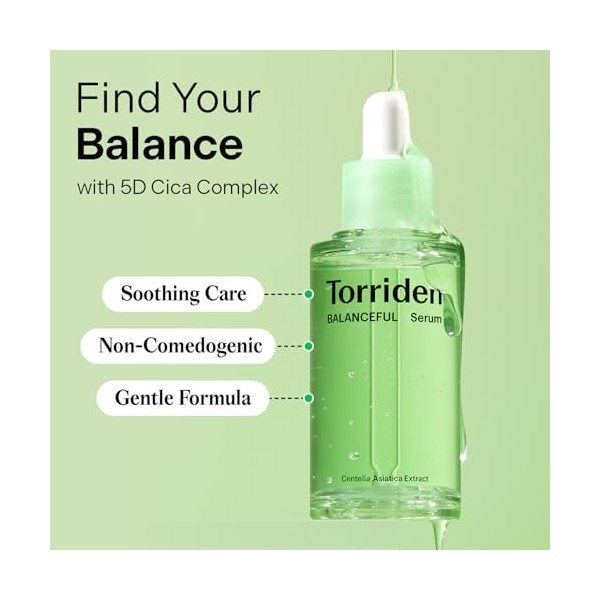 Torriden BALANCEFUL Sérum Cica, essence faciale qui hydrate, équilibre, apaise et calme instantanément avec 5 extraits de Cen...