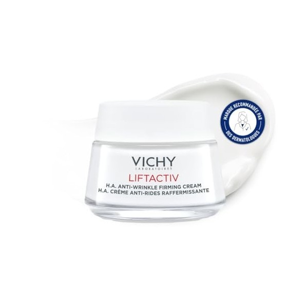 Vichy, Liftactiv H.A., Crème de Jour Anti-Rides & Anti-Âge, Lisse & Repulpe, Enrichi en Rhamnose & Néo-Hespéridine, Pour Peau
