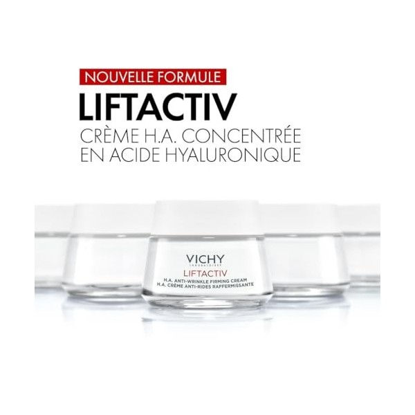 Vichy, Liftactiv H.A., Crème de Jour Anti-Rides & Anti-Âge, Lisse & Repulpe, Enrichi en Rhamnose & Néo-Hespéridine, Pour Peau