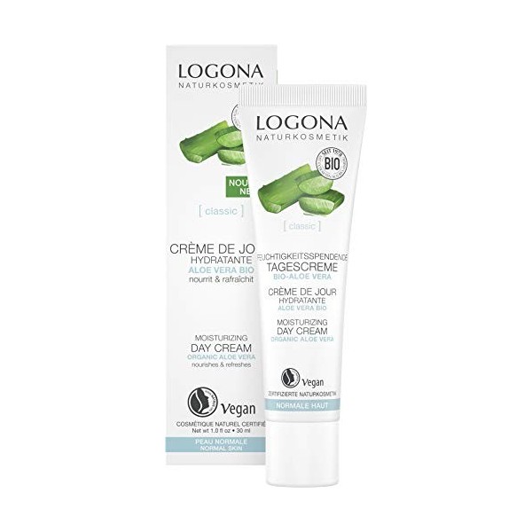 LOGONA CREMA DE DIA HIDRATANTE aloe – s’applique matin et soir sur une peau nettoyée, soin visage quotidien pour peau normale