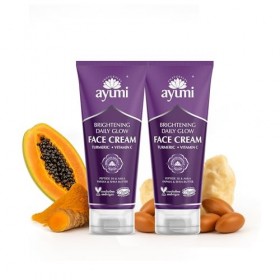Ayumi Turmeric & Shea Butter Face Cream, Vegan and Cruelty Free, Dermatologically Tested, 2 x 100ml Crème Jour et Nuit
