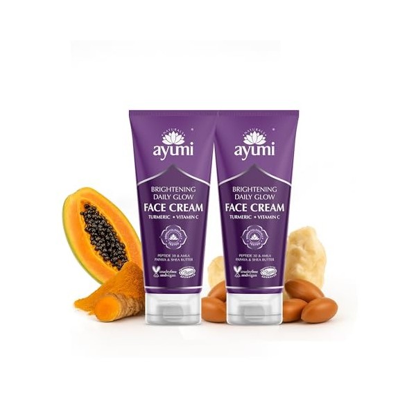 Ayumi Turmeric & Shea Butter Face Cream, Vegan and Cruelty Free, Dermatologically Tested, 2 x 100ml Crème Jour et Nuit