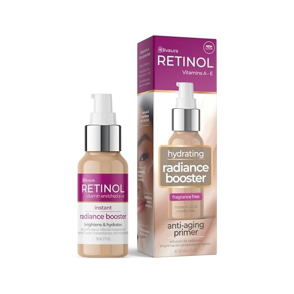 LIVAURA Booster d’Éclat Instantané au Rétinol – Base illuminatrice originale – Hydratation anti-âge apporte luminosité & bien
