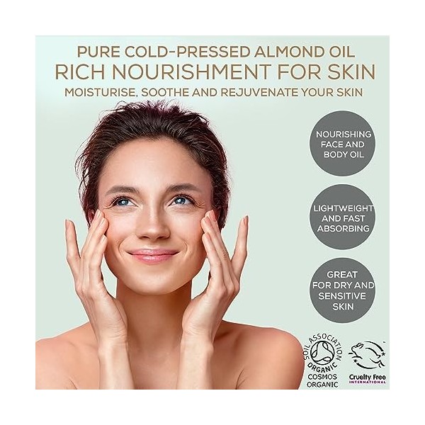 ALUCIA ORGANICS Huile damande douce certifiée biologique - Huile damande 100% pure pour le visage, le corps et les cheveux C...