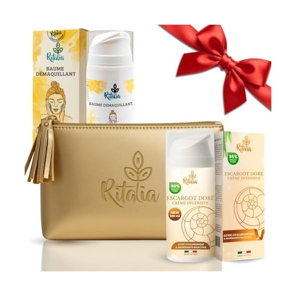 Ritalia® Crème Bave d’Escargot 80% 100 ml + Baume Démaquillant Ritalia® Hydrate, Illumine et Réduit les Taches Rituel Anti-Âg...
