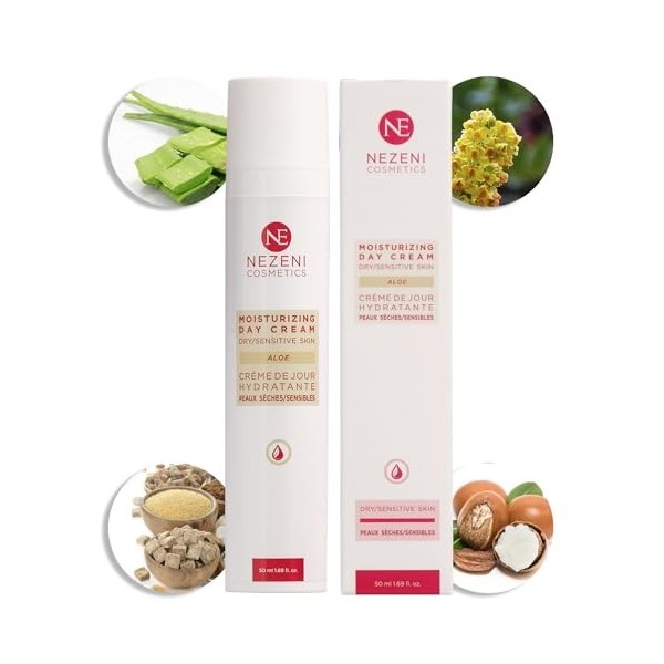 Crème hydratante pour le visage Nezeni Aloe Vera 75,70 % | 18 ingrédients actifs | Augmente lélasticité de la peau | Crème d ...