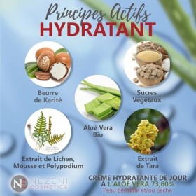 Crème hydratante pour le visage Nezeni Aloe Vera 75,70 % | 18 ingrédients actifs | Augmente lélasticité de la peau | Crème d ...
