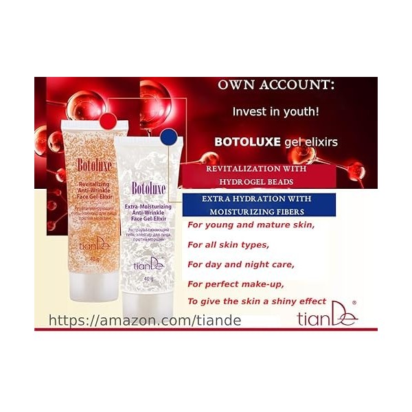 Revitalisant Anti-Rides Gel-Elixir "Botoluxe", tianDe 14802, 40g Crème Jour et Nuit