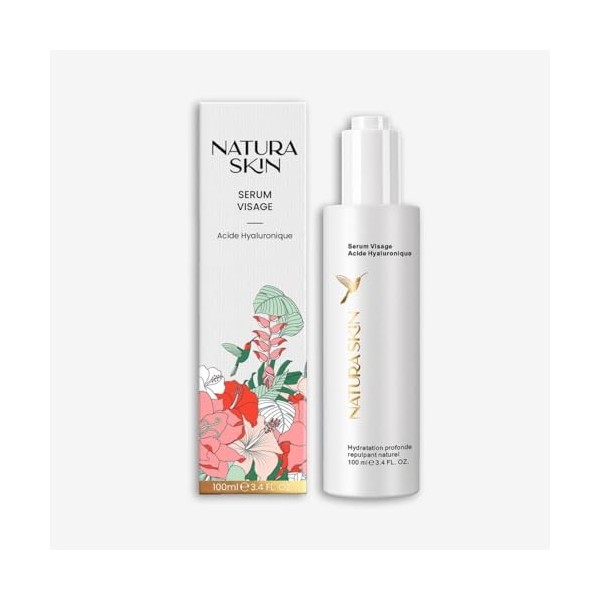 Natura Skin - Sérum Visage à lAcide Hyaluronique - Pour une Hydratation Intense, Serum Anti-Rides, Triple HA - Avec une Pipe ...