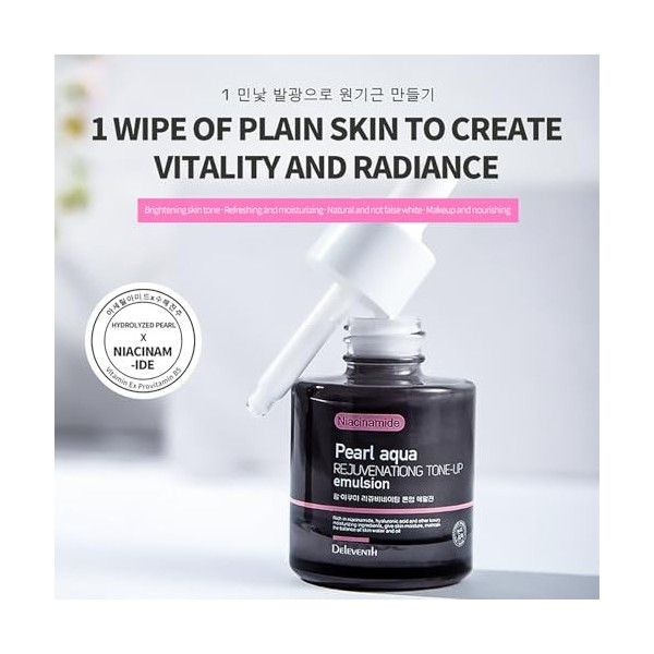 DEleventh Korean Brand Pearl Aqua Rejuvenationg Émulsion tonifiante avec niacinamide, vitamines B5 et vitamines E pour un tei