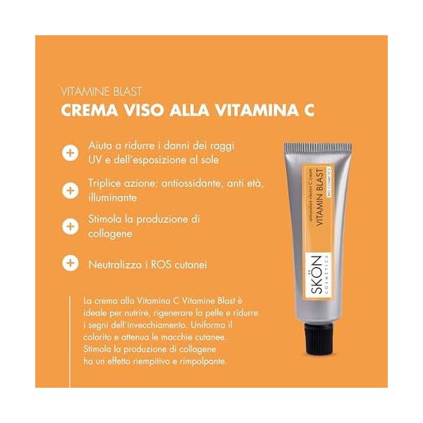 SKON - Sérum Visage à la Vitamine C, Vitamines Blast, Bio Triple Antioxydant, Anti-âge et Lumineux - Contient de laloe vera