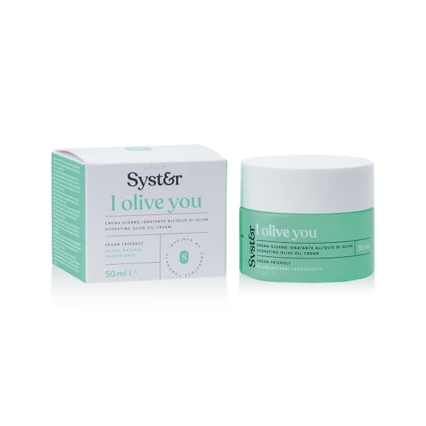 Syster Crème Hydratante et Nourrissante à lhuile dolive pour le visage - Made in Italy, Végan, Sans paraben, Sans silicones