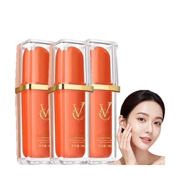 Lot de 3 crèmes de maquillage japonaises à la vitamine C - Crème éclaircissante contre les taches brunes - Hydratante longue ...