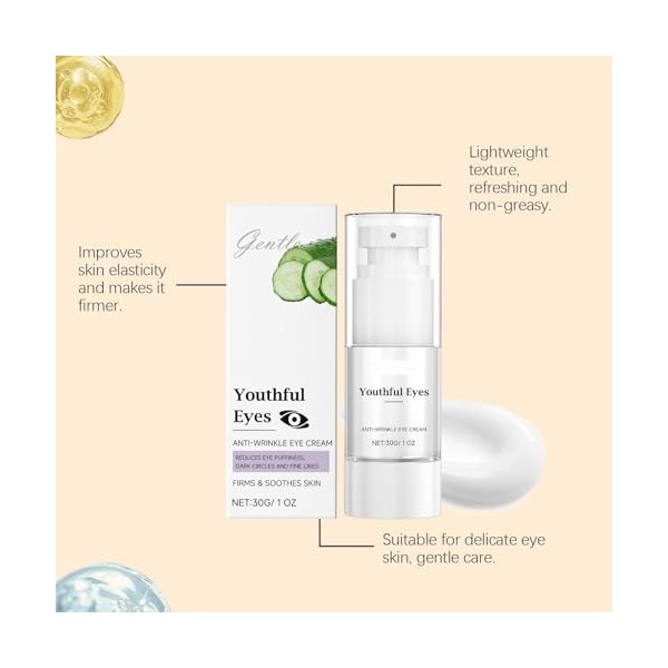 Crème Contour Des Yeux Revitalisante for Les Yeux Fatigués - Formule Hydratante for Éclaircir, Lisser et Rafraîchir la Zone D