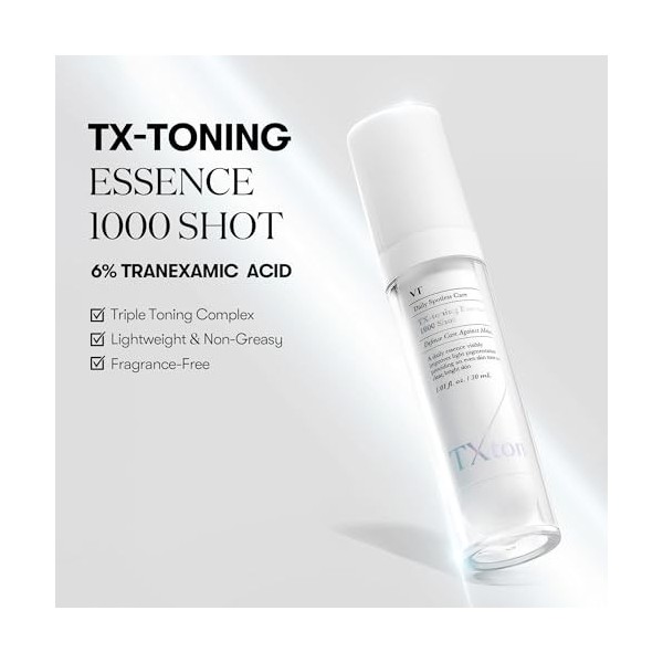 VT COSMETICS TX Essence tonifiante 1000 shot, sérum à lacide tranexamique avec niacinamide, glutathion pour le visage en ver